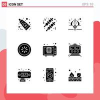 Pictogram Set of 9 Simple Solid Glyphs of web interface mosque connection buffer Editable Vector Design Elements