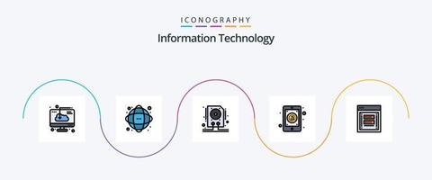 Information Technology Line Filled Flat 5 Icon Pack Including mail. email. network. app. hdd vector