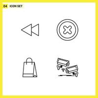Line Pack of 4 Universal Symbols of arrow shopping rewind ui cctv Editable Vector Design Elements