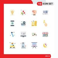 Flat Color Pack of 16 Universal Symbols of devices study brain lesson book Editable Pack of Creative Vector Design Elements