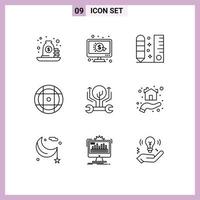 Modern Set of 9 Outlines Pictograph of development equipment ppc ball ruler Editable Vector Design Elements