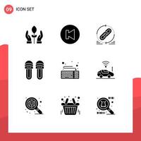 Group of 9 Modern Solid Glyphs Set for device slipper hyperlink footwear clothes Editable Vector Design Elements