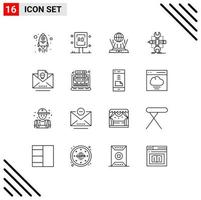 Pack of 16 Modern Outlines Signs and Symbols for Web Print Media such as dead sketch internet develop build Editable Vector Design Elements