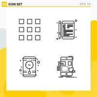 conjunto moderno de 4 colores planos y símbolos de línea de llenado, como elementos de diseño de vectores editables de arrastre de educación de dispositivos de tiempo de cuadrícula