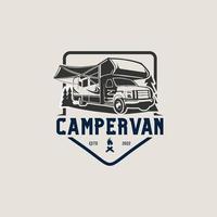 Camper van car logo design with emblem style vector