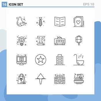 User Interface Pack of 16 Basic Outlines of brain storming creative book brain circus Editable Vector Design Elements