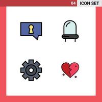 Mobile Interface Filledline Flat Color Set of 4 Pictograms of bubble multimedia diode setting love Editable Vector Design Elements