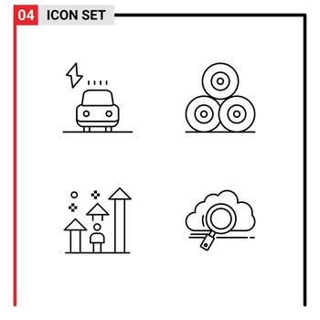Mobile Interface Line Set of 4 Pictograms of car success power nature progress Editable Vector Design Elements