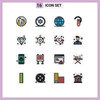 Pack of 16 creative Flat Color Filled Lines of design headphone education ear accessory Editable Creative Vector Design Elements