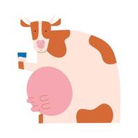 Big funny cow with milk. Vector illustration in cartoon style