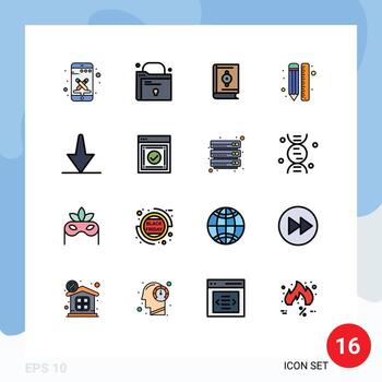 conjunto de pictogramas de 16 líneas llenas de colores planos simples de diseño inferior lápiz musulmán dibujar elementos de diseño de vectores creativos editables