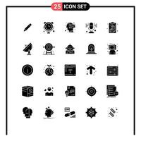 25 User Interface Solid Glyph Pack of modern Signs and Symbols of clipboard sound human microphone vision Editable Vector Design Elements