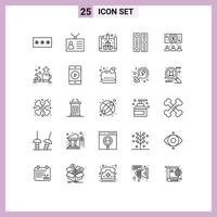 Line Pack of 25 Universal Symbols of file cover directory retro television archive print Editable Vector Design Elements