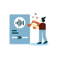 interface audio UI and UX designers create functional web interface designs for websites and mobile apps. Concept of digital wireframing process. Orange and blue flat vector illustration