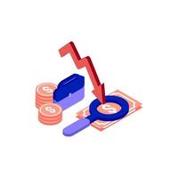 recession business isometric icon illustration color red, blue, purple. Conceptual business story. Financial crisis, economic recession, bankruptcy, depression. vector