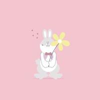 animal pet bunny rabbit and flower, valentines day, happy easter, flat vector illustration cartoon character