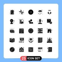 Group of 25 Modern Solid Glyphs Set for suit heart multimedia bow weather Editable Vector Design Elements