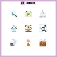 9 Universal Flat Color Signs Symbols of win award hat fashion hanger Editable Vector Design Elements