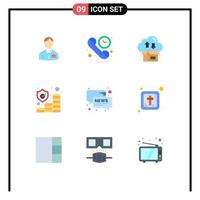Pictogram Set of 9 Simple Flat Colors of protection investment time insurance package Editable Vector Design Elements