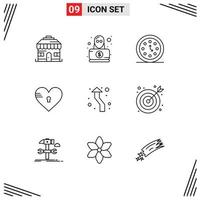 9 Thematic Vector Outlines and Editable Symbols of arrow love clocks heart lock Editable Vector Design Elements