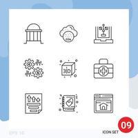 Editable Vector Line Pack of 9 Simple Outlines of rate money industry interest flowchart Editable Vector Design Elements