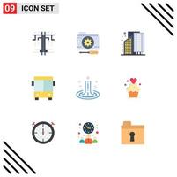 Set of 9 Vector Flat Colors on Grid for effect transport buildings bus infrastructure Editable Vector Design Elements