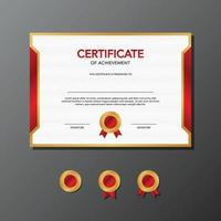 certificado de logro en plantilla de diseño abstracto rojo y dorado vector