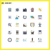 Group of 25 Flat Colors Signs and Symbols for gear grain aim food targeting Editable Vector Design Elements