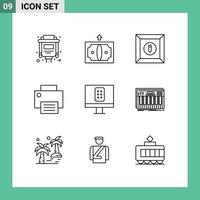 paquete de iconos de vector de stock de 9 signos y símbolos de línea para control de tv editar gadget de impresora elementos de diseño de vector editables