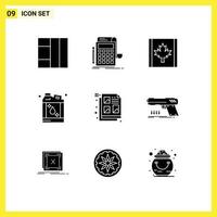 Pack of 9 Modern Solid Glyphs Signs and Symbols for Web Print Media such as idea design flag creative kerosene Editable Vector Design Elements