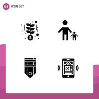 4 Universal Solid Glyphs Set for Web and Mobile Applications growth badge money family rank Editable Vector Design Elements
