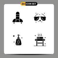 Group of 4 Solid Glyphs Signs and Symbols for rocket shower bottle space sea sprayer Editable Vector Design Elements