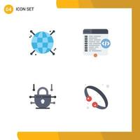 Pictogram Set of 4 Simple Flat Icons of connected internet network website network security Editable Vector Design Elements