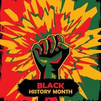 Black history month banner with raised up and African American textured flag vector