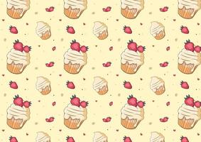 Pattern cupcake. Strawberry and cream cupcake. vector
