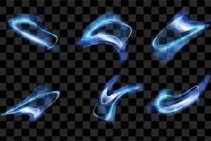 Blue object neon glowing shiny spiral trail. Vector illustration for graphic resources