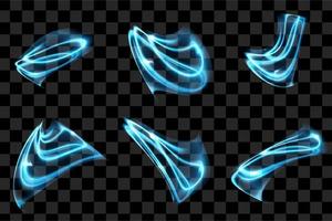 Blue object neon glowing shiny spiral trail. Vector illustration for graphic resources