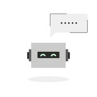 Chat bot isolated on white and speech bubble. Customer support service chat bot. Flat vector illustration. AI bots character and digital cyborg, futuristic technology service and communication