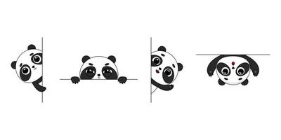 Cute cartoon panda set. Panda peeking around the corner. Vector illustration