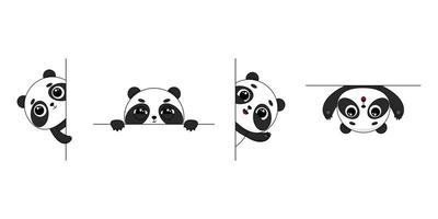 lindo conjunto de panda de dibujos animados. panda asomándose por la esquina. ilustración vectorial vector