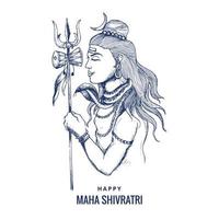 Hand draw hindu maha shivratri religious hindu festival card background vector