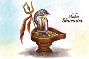 Maha shivratri festival greeting card with shivling background vector