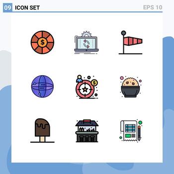 conjunto de 9 iconos de ui modernos símbolos signos para el comprador persona computación aire internet viento elementos de diseño vectorial editables vector