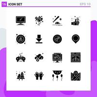 Modern Set of 16 Solid Glyphs Pictograph of hand day wedding earth cap Editable Vector Design Elements