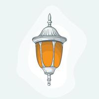 White lantern with yellow light in hand drawn design for ramadan or eid template design vector