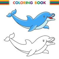 ilustración de vector de dibujos animados en blanco y negro de animales de vida marina de delfines para colorear libro