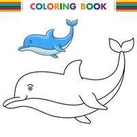 Coloring pages. Marine wild animals. Little cute baby dolphin smiles. vector
