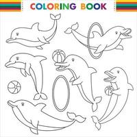 Dolphin Coloring Page Colored Illustration vector