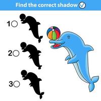 A children's educational game with dolphins called find the correct shadow. Vector illustration