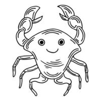 Cute smiling crab with claws isolated on white background. Vector hand-drawn illustration in doodle style. Perfect for cards, logo, decorations, summer designs. Funny kawaii character.